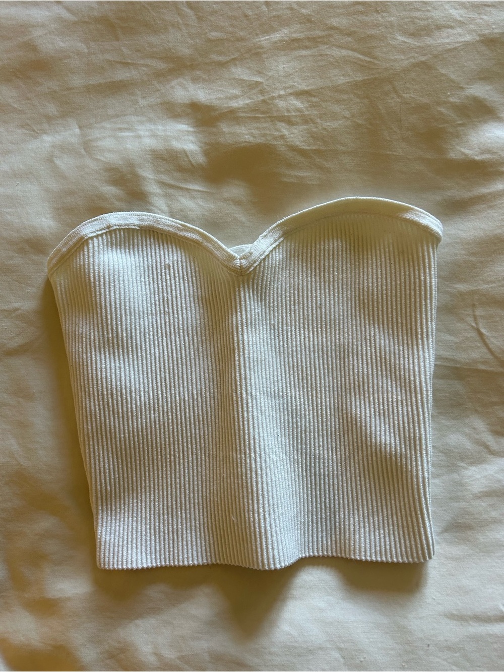 Aritzia Cream Ribbed Strapless Crop Top